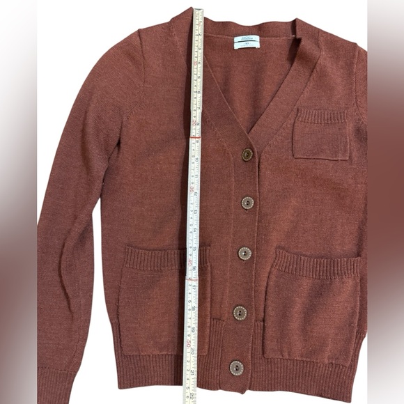 100% Merino Wool Cardigan Sweater Brown Button Front Pocket Classic Sz XS - Picture 7 of 11